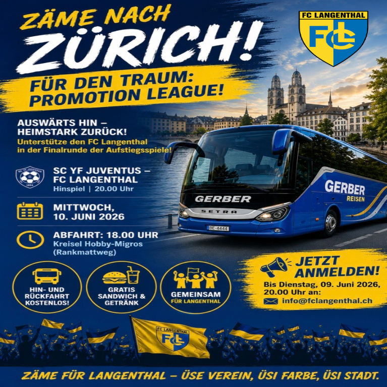 Die Reise geht weiter- mit dem Gerber Car kostenlos nach Zürich ans Hinspiel!!!